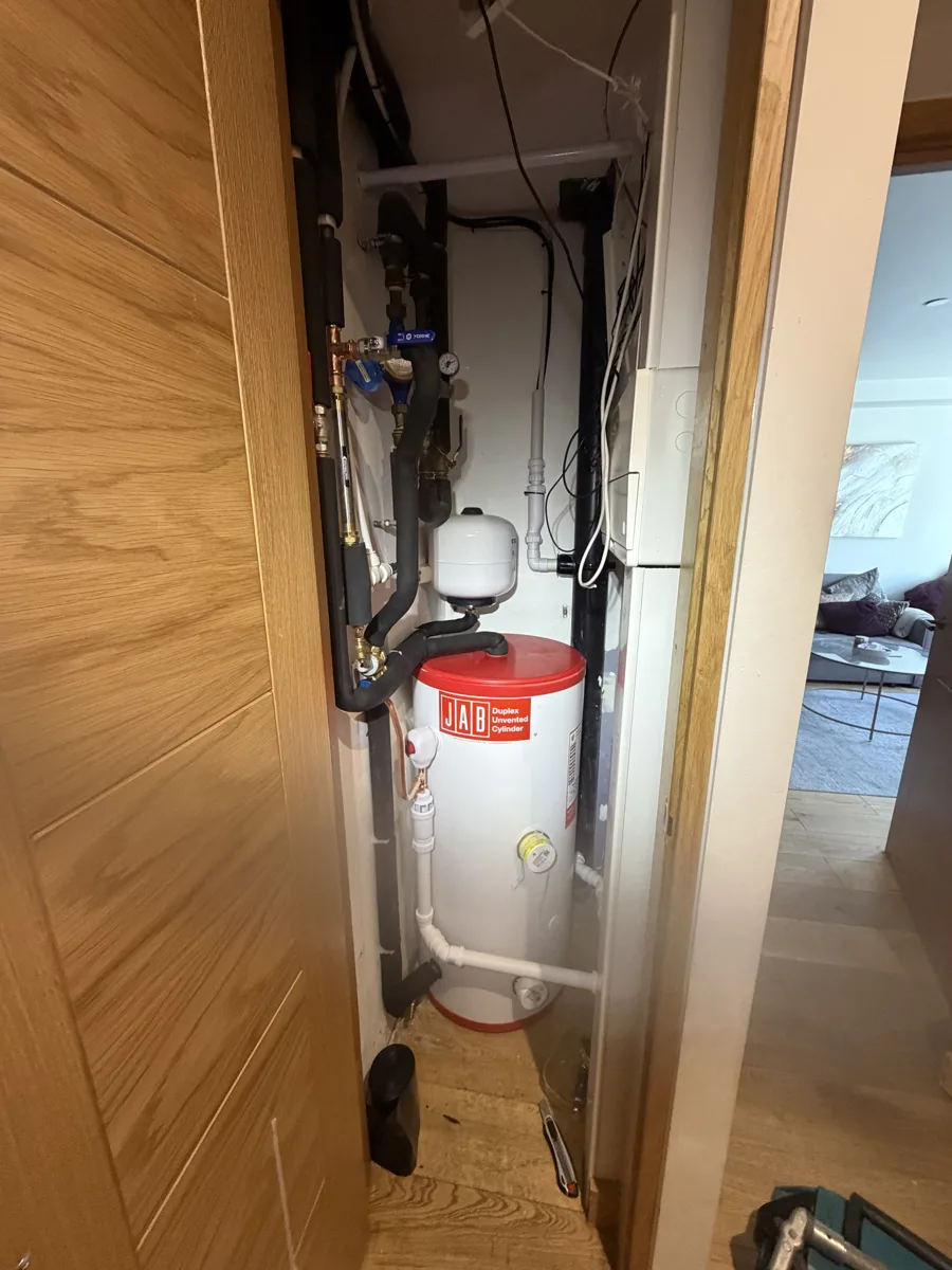 JAB unvented hot water cylinder installed in a flat